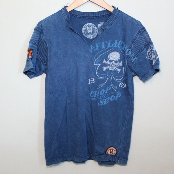 Affliction Chop Shop Slit V-Neck T-Shirt H10923 - Picture 2 of 8